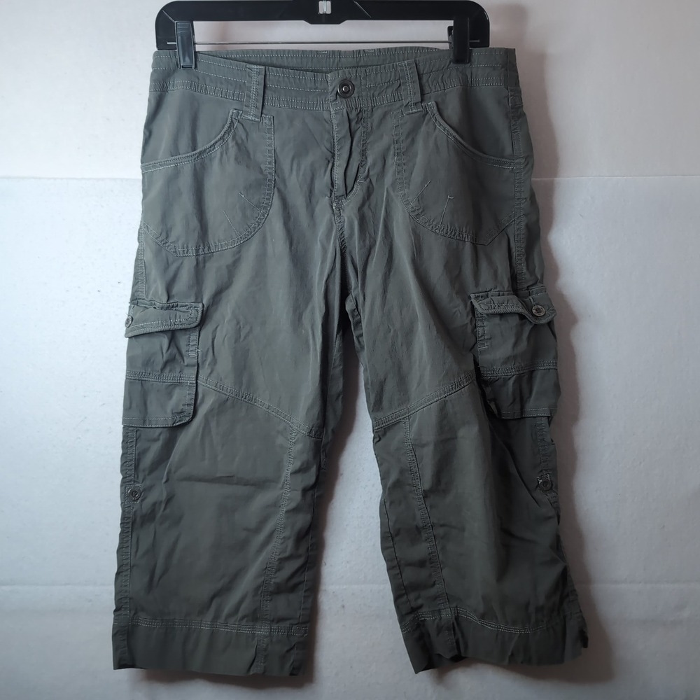 Kuhl Womens 10 Cargo Pants Olive Green Roll Up Crop Hiking Outdoor Utility